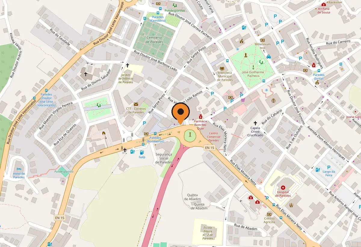 Mapa com a localização da Spot Mobile na Rua Serpa Pinto, em Paredes